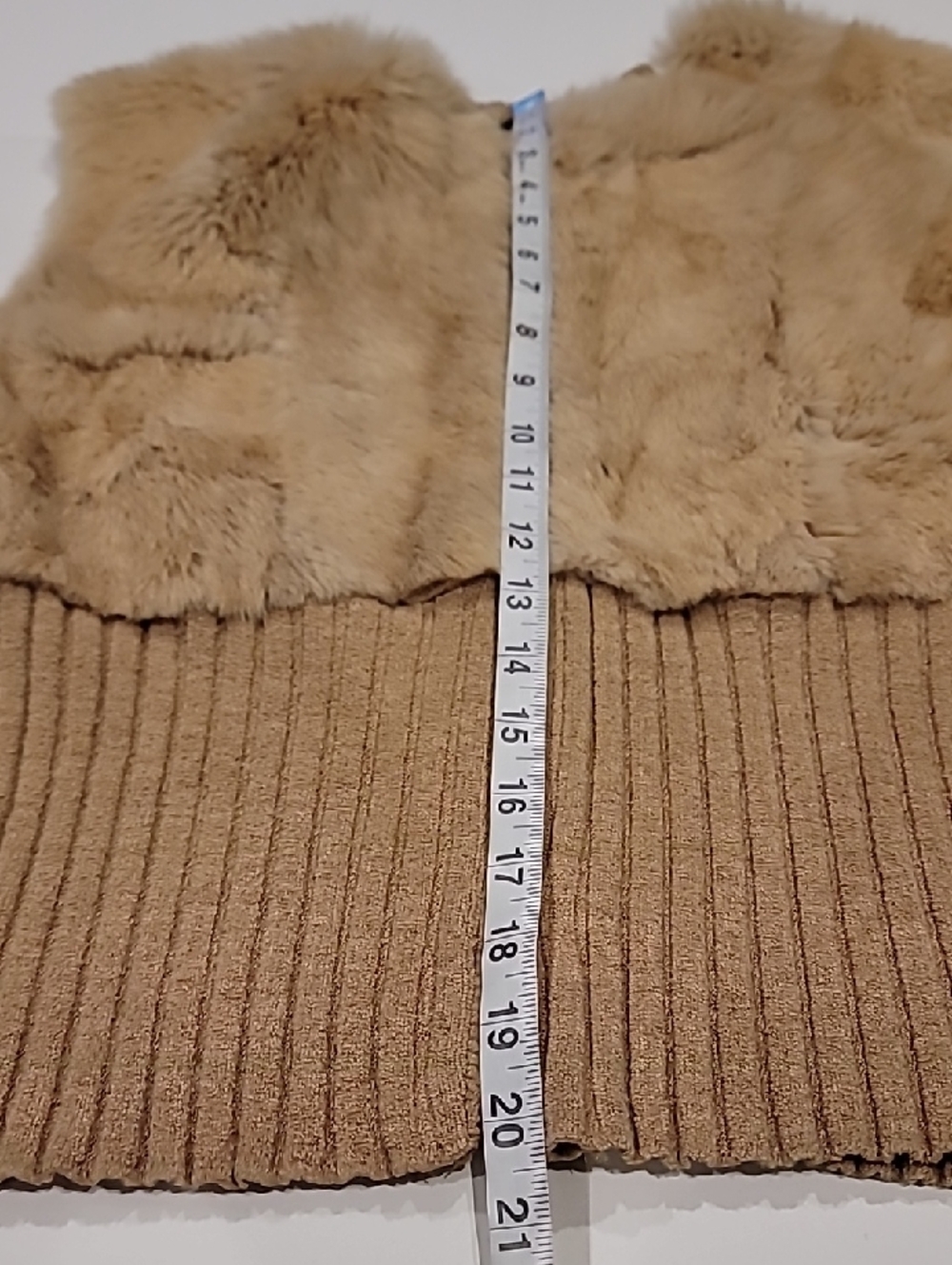 Arden B Rabbit Fur Ribbed Zip Vest Medium Beige - Picture 9 of 9